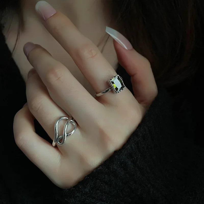 925 Sterling Silver Rings Party Jewelry Vintage Charm Double Layer