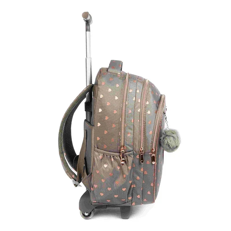 Children's Wheeled Backpack Bag Set with Lunch Box School Rolling Backpack Bag with Wheels School Trolley Backpack Bag for Girls