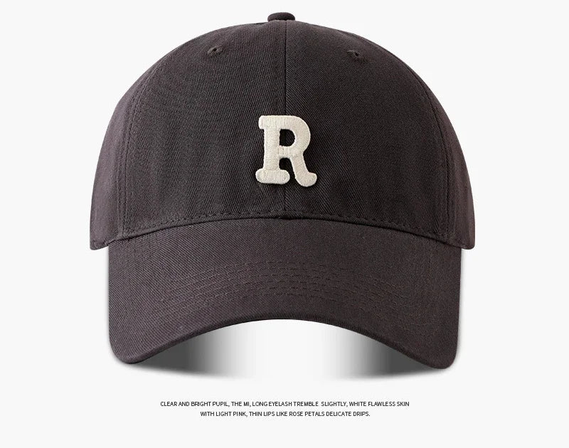 Large Head Circumference Baseball Cap Men's and Women's Dome Hat Soft Top Cap 60/65cm Sun Protection  Letter R Hat Adult Caps