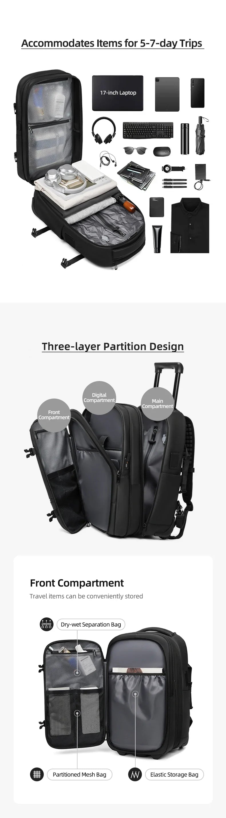Travel Trolley vacuum compression business backpacks pump for Man Wheeled backpack On wheels luggage Rolling Bags For Boardable