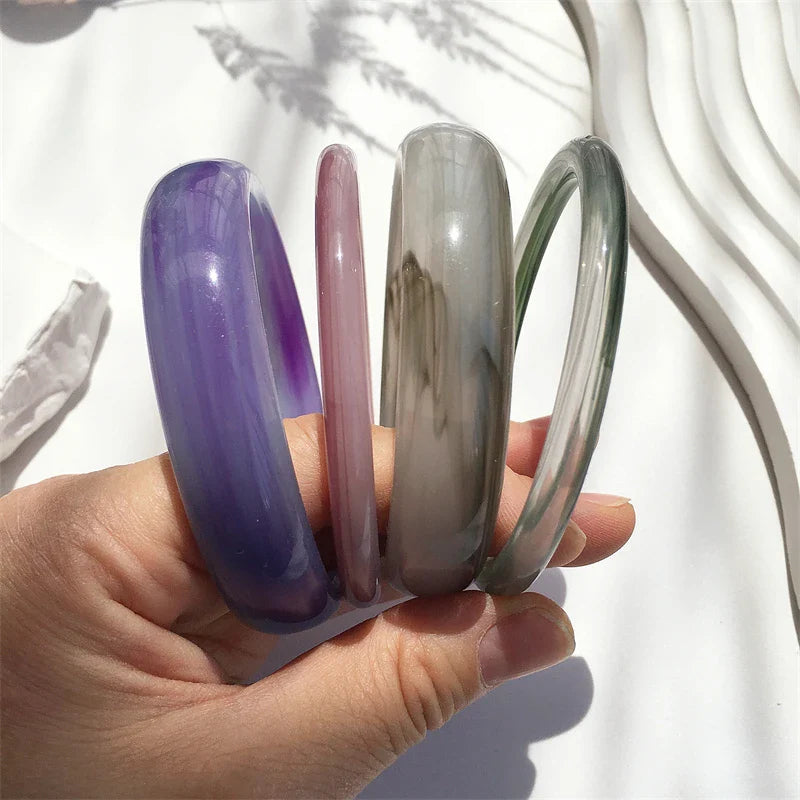 UJBOX 4-Piece Brown & Cream Marble Acrylic Resin Bracelet Bangle Set Stackable Jewelry Lightweight & Eco-Friendly Bulk Discount