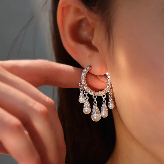 New 925 Sterling Silver Hoop Earrings Pearl Droplet Irregular Vintage Punk For Women Girl Gift Jewelry Dropshipping Wholesale