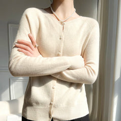 Women 100% Wool Cardigans Sweater Solid Casual Warm Outerwear