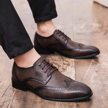 DUDELI 2022 Brogue Formal Shoes Men Dress Leather Shoes Fashion Men Flats Shoes Genuine Retro Pointed Toe Oxford Male Footwear