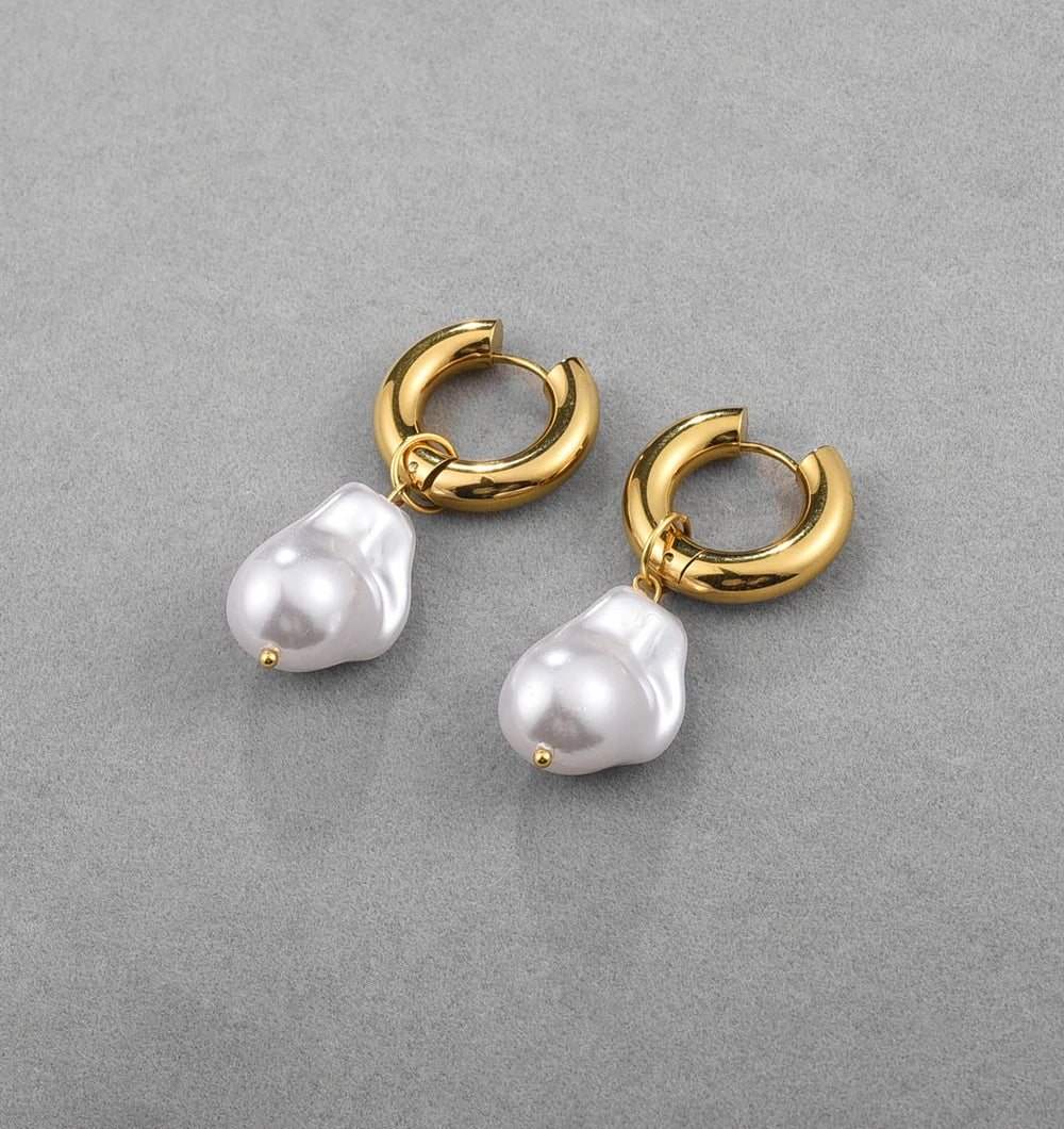 European Retro High-end Asymmetrical Pearl Earrings for Women Titanium Steel Earrings Long Earrings Sassy Earrings Non-fading