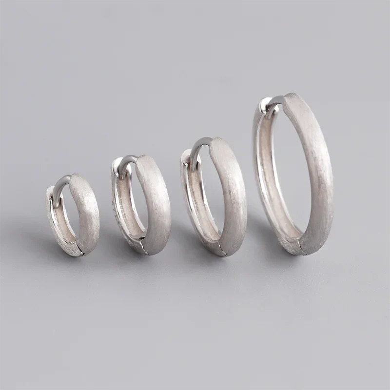 WANTME 925 Sterling Silver Simple Matte Bohemian Round Ear Buckle for Women Punk Unisex Rock Hoop Earring Jewelry Accessories