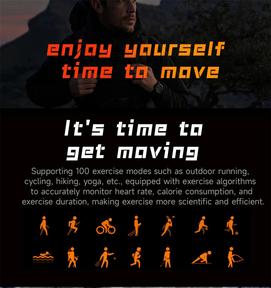 Rugged Outdoor Sports AK82 Smartwatch 1.85" HD Touchscreen 800mAh Long Battery Life Fitness Tracker Calorie Distance Smart Watch
