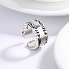 925 Sterling Silver Smooth Surface Adjustable Rings For Women Vintage Female