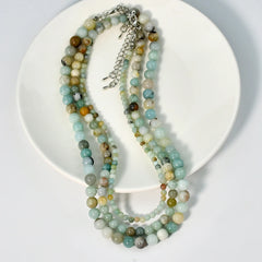 Natural Amazonite Stone Necklaces Bohemian Women Handmade Beaded Jewelry