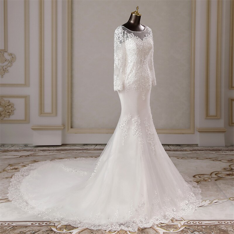 White Bridesmaid Dresses: Elegant long sleeves applique mermaid Wedding dresses