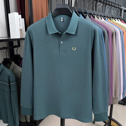 100% pure cotton high-end brand men's long sleeved polo shirt autumn fashion hot selling wheat embroidery golf business T-shirt