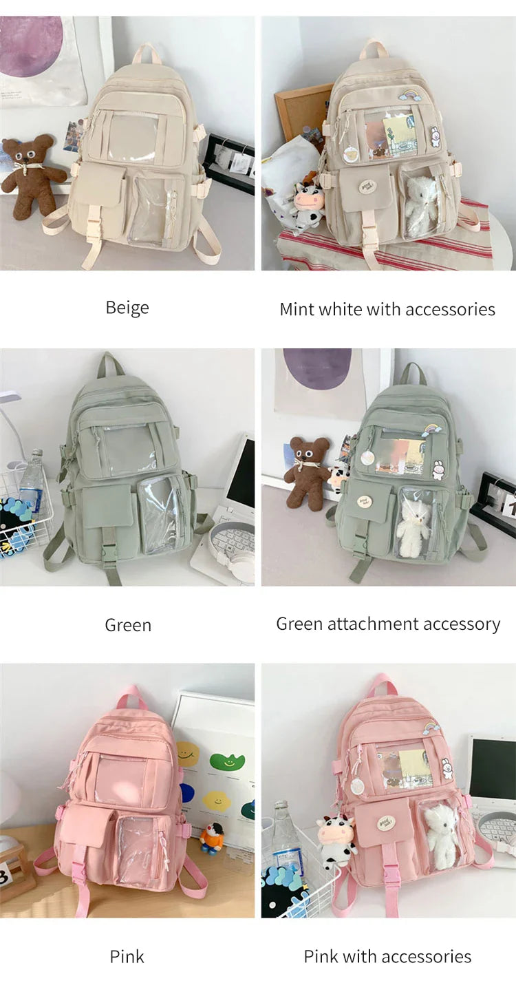 New Cute Nylon Backpack Suitable for Young Girls, Female Students, and Ladies, Multi-Pocket Student Backpack