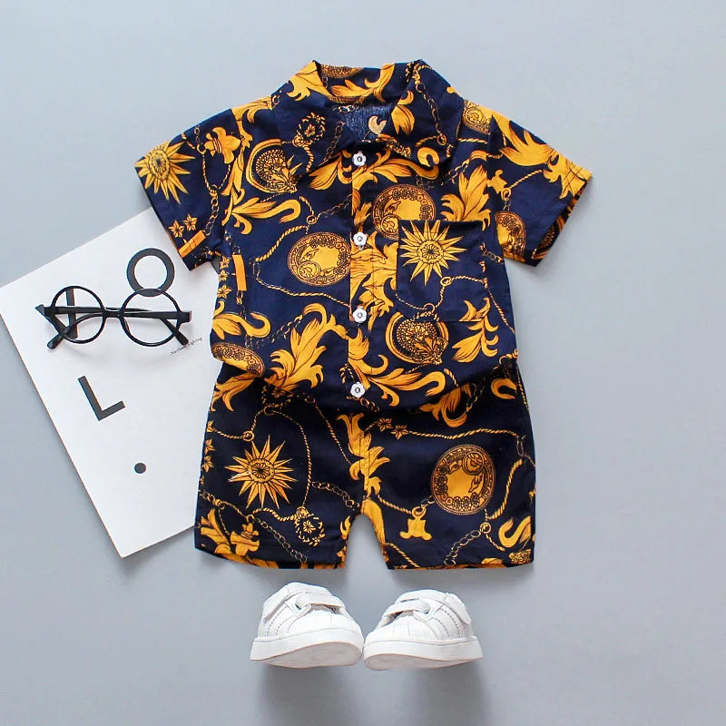 New Summer Baby Clothes Set Children Boys Short Sleeved Suit Shirt Shorts 2Pcs/Sets Kids Clothing Set Toddler Casual Cotton Cost