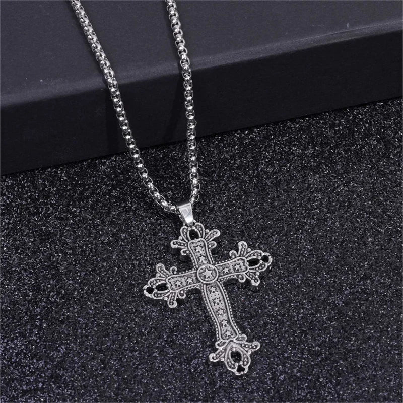 European And American Fashion Personality Retro Gothic Cross Necklace For Men And Women Street Hip-Hop Trendsetters Versatile Pe