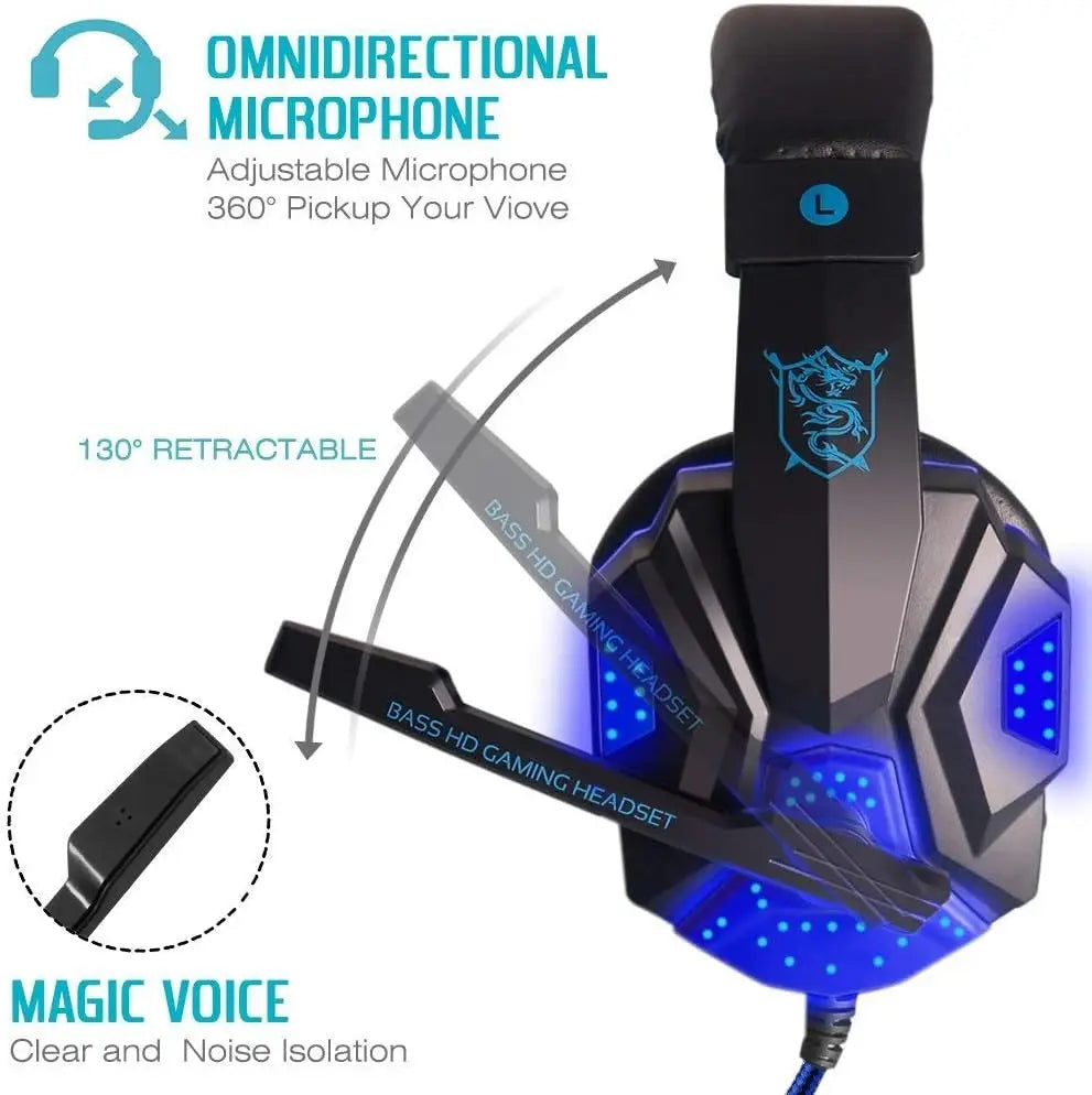 Wired Gaming Headphones With Microphone Led Light For Computer PS4 PS5 Xbox