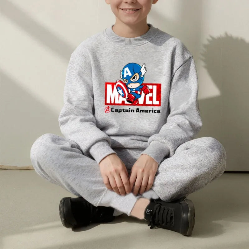 Marvel Spring/autumn Children's Clothing  Sets Captain America Boys O Neck Hoodies Pants Two Piece Casual Pullover Set for Kids