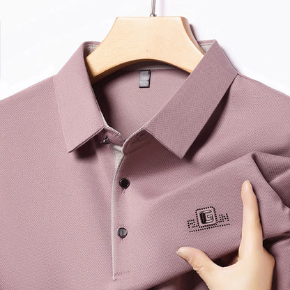 New Men's Business Casual Short Sleeved Shirt with Badge Solid Color Polo Shirt Fashionable Breathable Comfortable Versatile Top