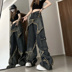 Fashionable Design Wide Leg Jeans Women Casual Trousers Plus Size Baggy Jeans