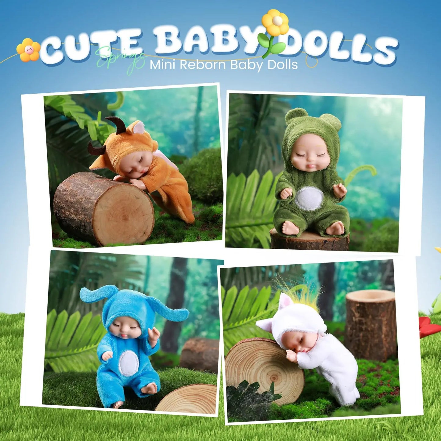 6/8Pcs Set Simulation Princess Dolls Toys Mini Cute Sleeping Baby Series Doll Cartoon Animal Toy For Kids Kawaii Dolls Girl