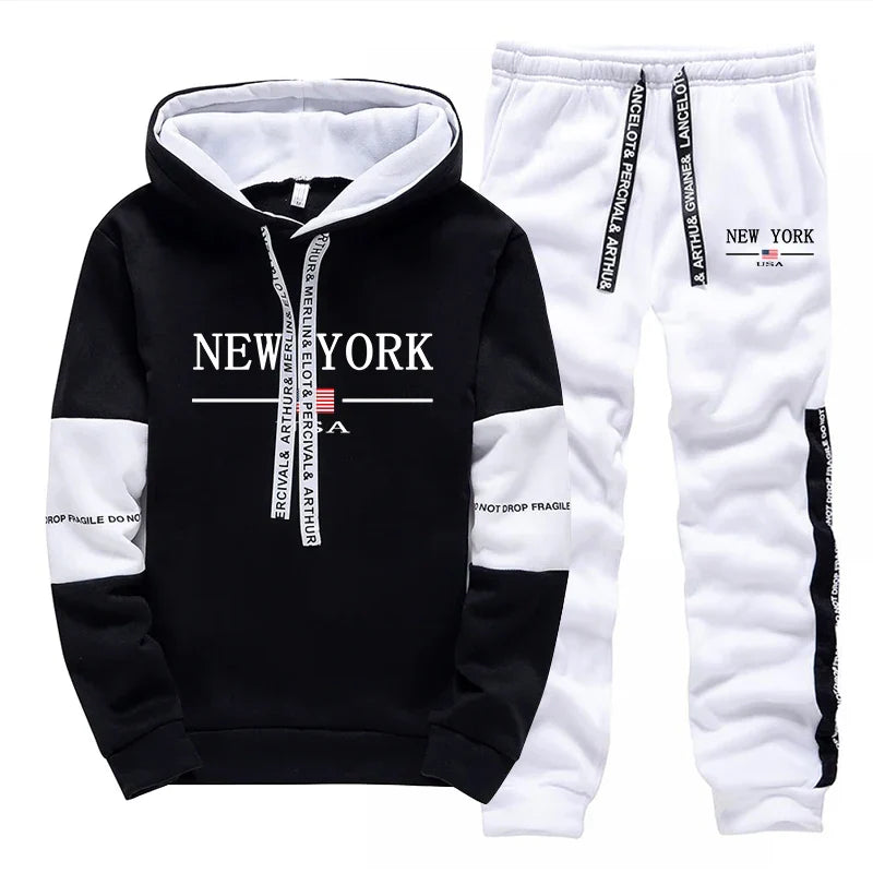 Quality Mens Tracksuit Casual Print Sweatshirts Sports Jogging Mens Clothing Autumn Winter Sportswear Single Piece Hoodie Pants