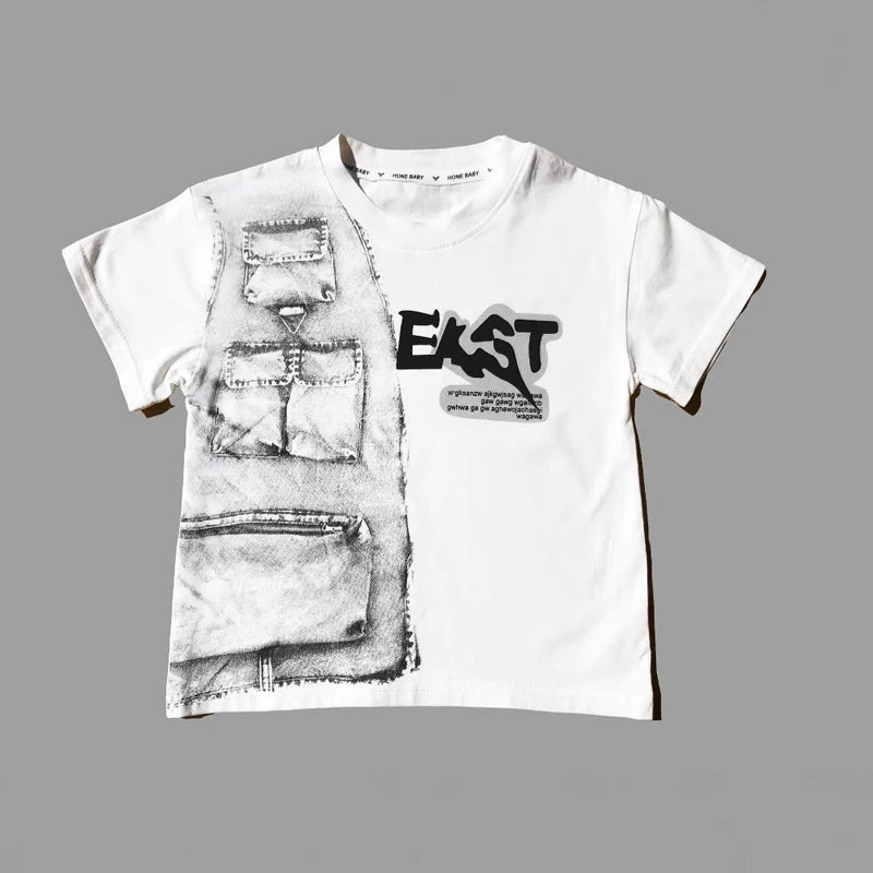 Boys Summer Clothing Set Letter Print Short Sleeved T-shirt+Denim Shorts 2Pcs Suit For 2-8 Years Kids Handsome Casual Outfit
