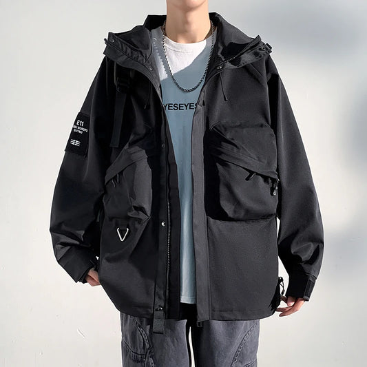 Men's Jacket Design Large Pockets Loose and Fashionable Korean High Neck