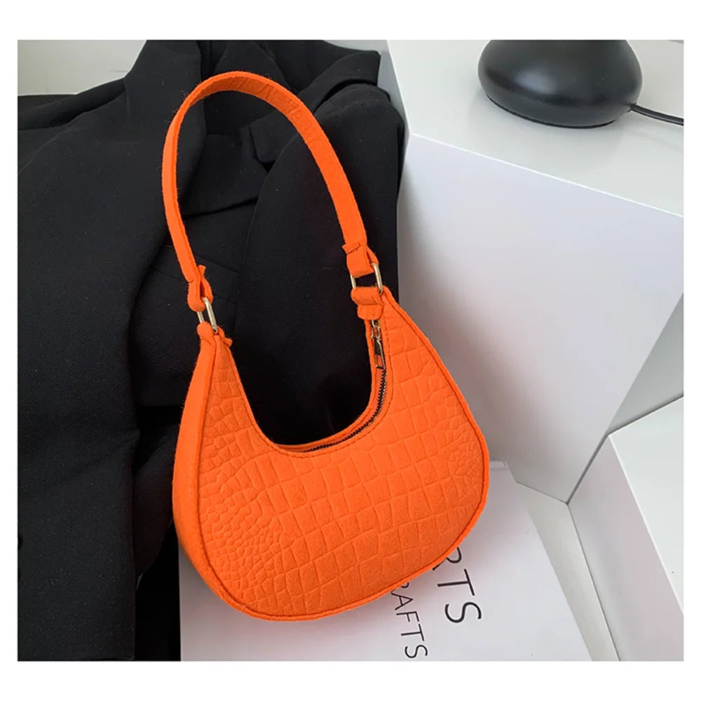 Brand Women Retro Underarm Bag Felt Solid Color Shoulder Bag Casual Purse