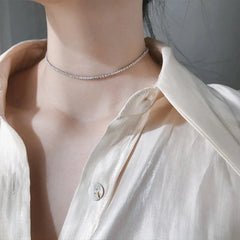 Silver Colour Sparkling Clavicle Chain Choker Necklace For Women Fine Jewelry