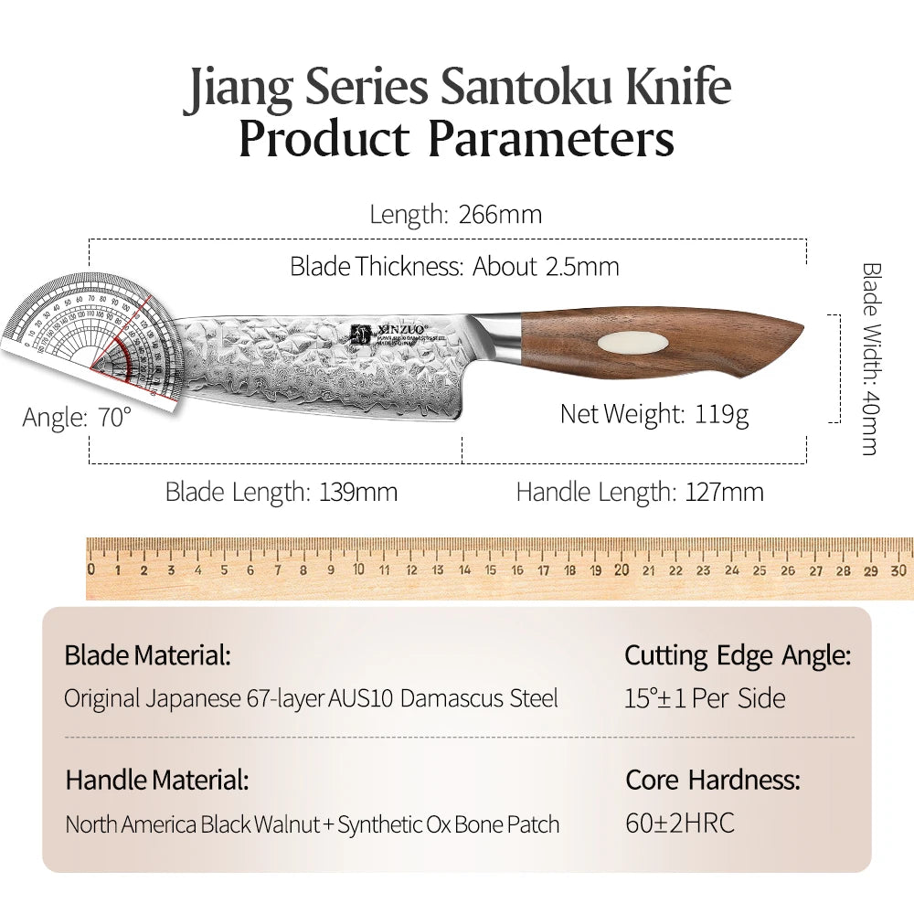 5.5 Inches Japanese AUS10 Damascus Steel Santoku Knife Sharp Blade Meat