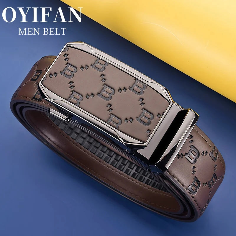 OYIFAN Mens Business Belt High Quality Genuine Leather Belt Men Fashion Printed Design Belts Adjustable Automatic Belt for Men
