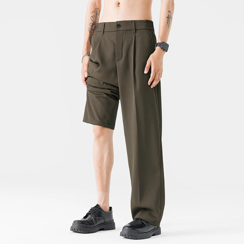 Men Suit Pants Casual Pant Solid Wide Leg Business Trousers Straight