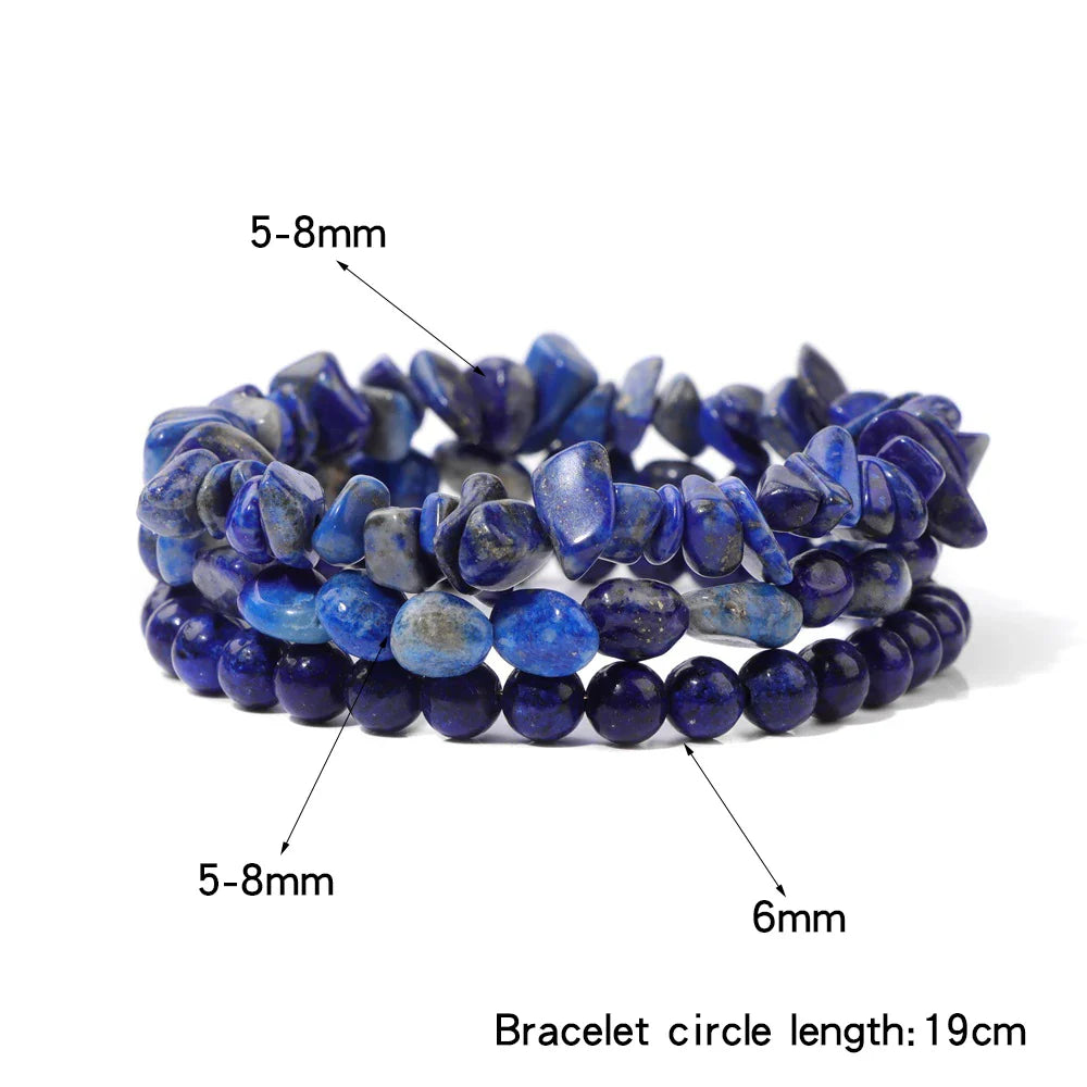 3Pcs/Set Natural Stone Bracelets Tiger Eye Lapis Lazuli Rose Quartzs Bracelet Round Irregular Beads Bracelet for Women Men