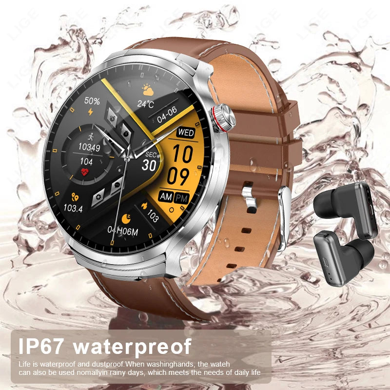 LIGE 2025 New TWS 2-In-1 Headset Smart Watch 1.85" Bluetooth Call Men Earphone Smartwatch Heart Rate Health Monitor Music Watch