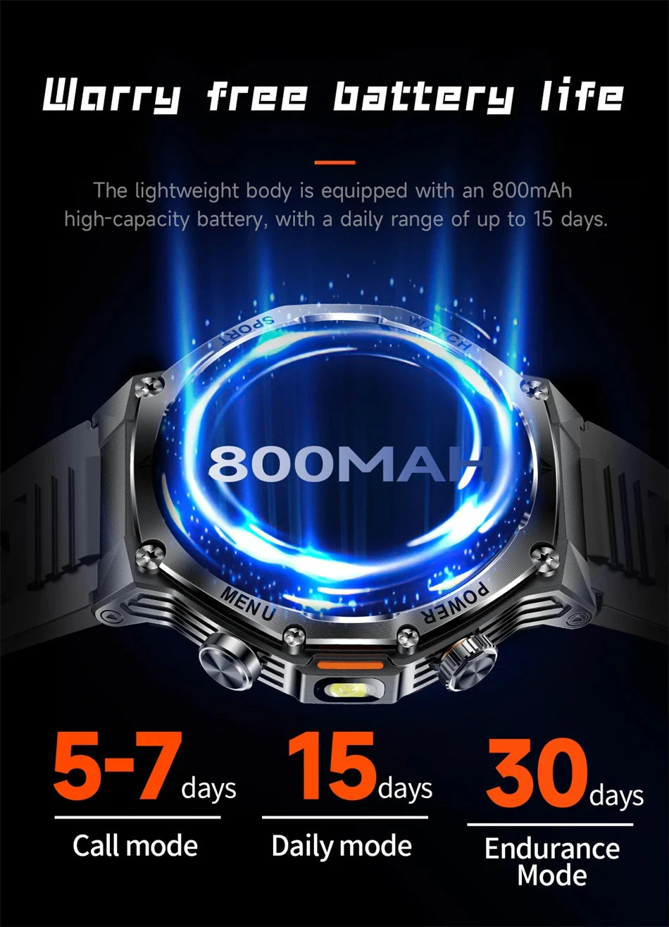Rugged Outdoor Sports AK82 Smartwatch 1.85" HD Touchscreen 800mAh Long Battery Life Fitness Tracker Calorie Distance Smart Watch