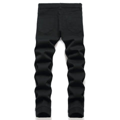 Men Black Stretch Skinny Fit Pencil Jeans Trousers Knee Ripped Distressed