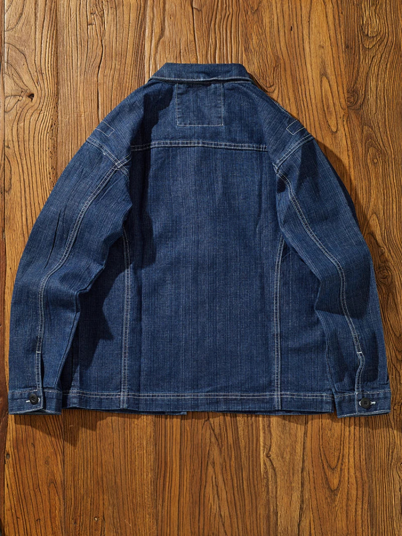 Autumn Retro Cargo Denim Jacket Men's Clothes Casual Jeans Coat