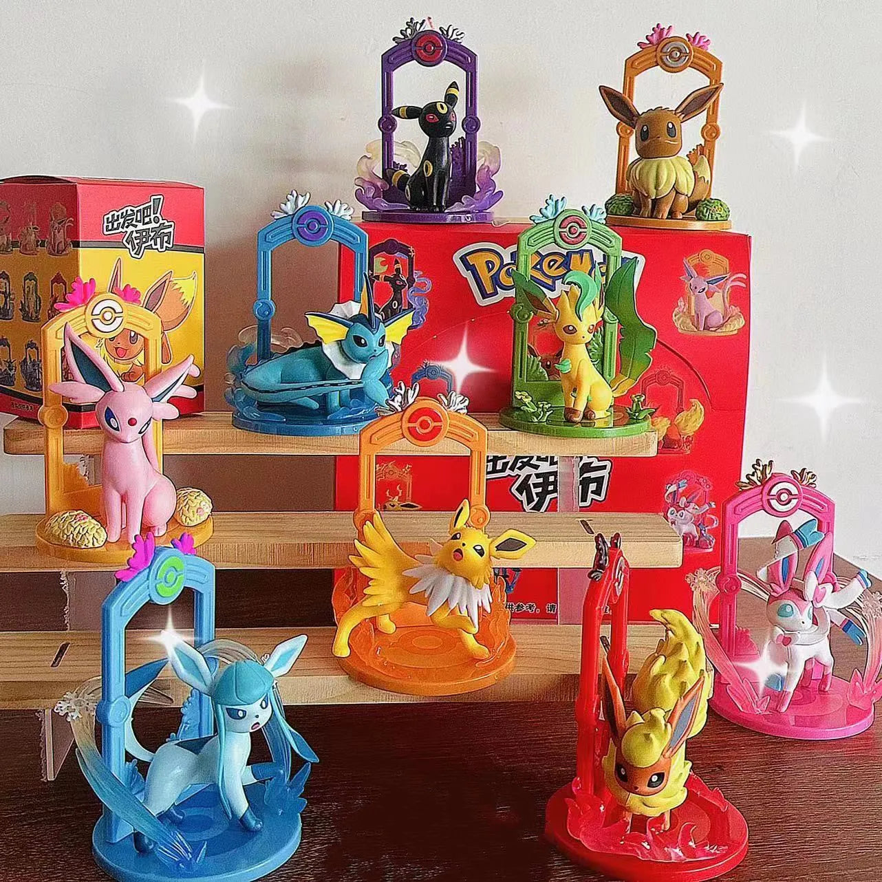 9pcs Pokemon Eevee Evolution Figure Set, Eevee Sylveon Espeon Glaceon Leafeon Anime Model Toys Collection for Kids Gift