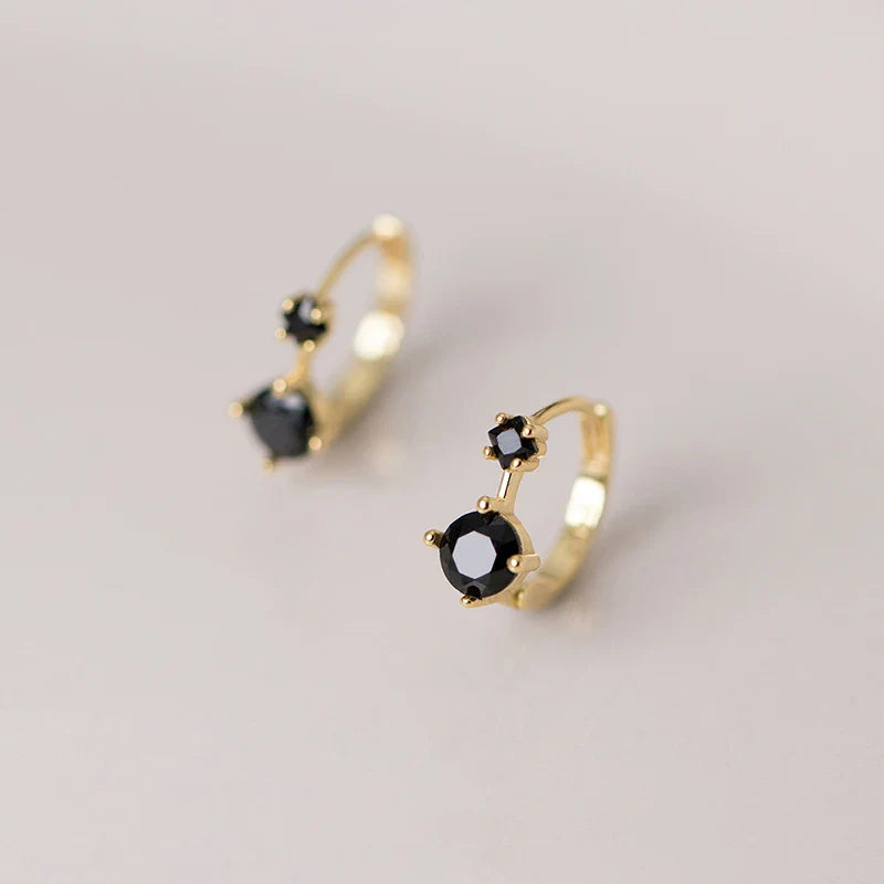WANTME 925 Sterling Silver Simple Shiny Black Zircon Statement Ear Buckle for Women Fashion Elegant Party Hoop Earrings Jewelry