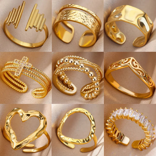 Stainless Steel Rings for Women Aesthetic Heart Gold Color Wedding Ring Vintage