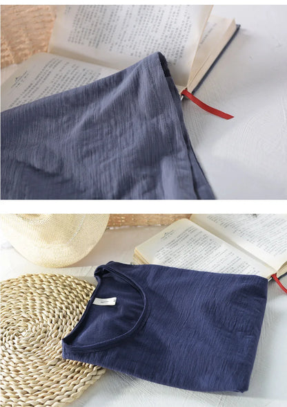 Retro Raw Edge T-Shirt for Men, 100% Cotton, Lightweight,Breathable,Slim-fit, Monochromatic, O-Neck, Casual Basic Top