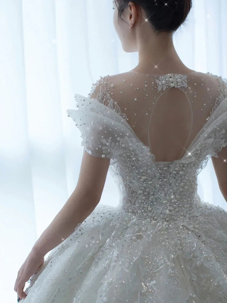 White Bridesmaid Dresses: Crystal Beaded Wedding Dress Puff Tulle White