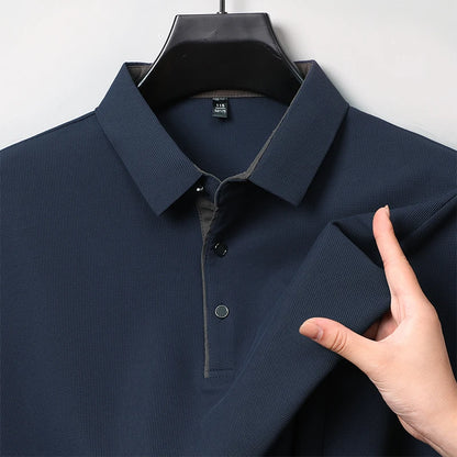 New Men's Business Casual  Long Sleeve Solid Color Polo Shirt Fashionable Warm Comfortable Four Seasons Versatile Top