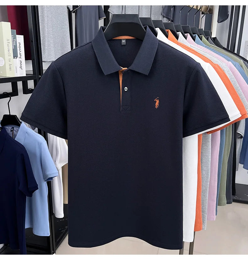 100% pure cotton men's short sleeved polo shirt hot selling summer fashionable horse logo embroidery classic Paul casual T-shirt
