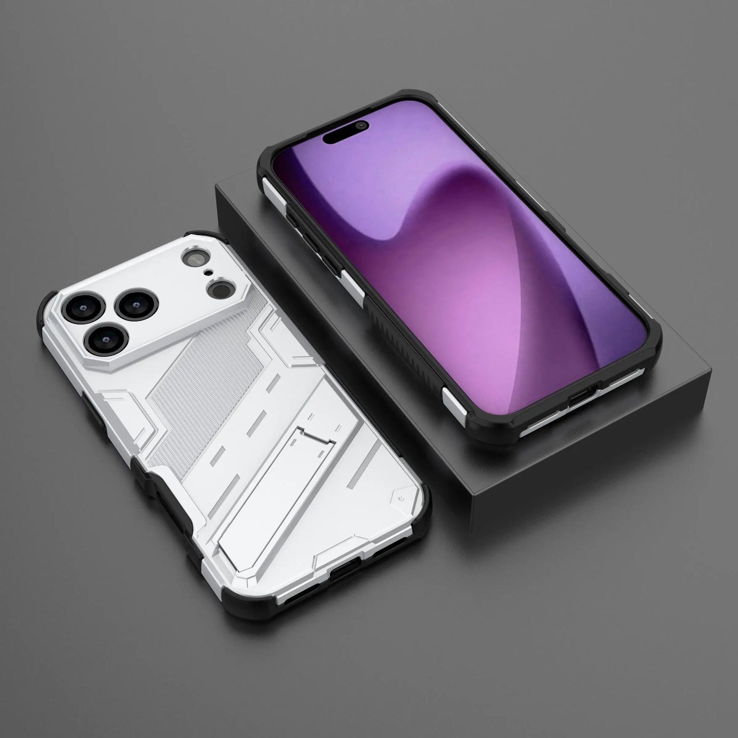 Solid Armor Cyber Shockproof Phone Case For iPhone 17 Pro Max 17 AIR With Stand Holder Cover Protective Shell