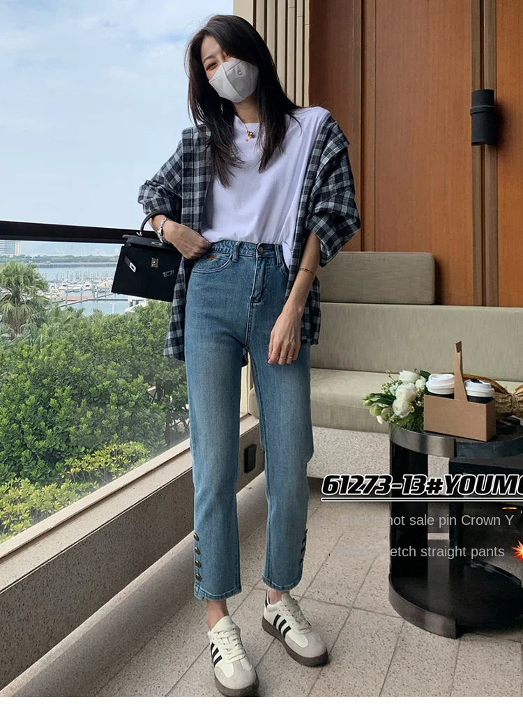 Y2k Large Size High Waist Jeans Women High Nine Straight Pipe Pants