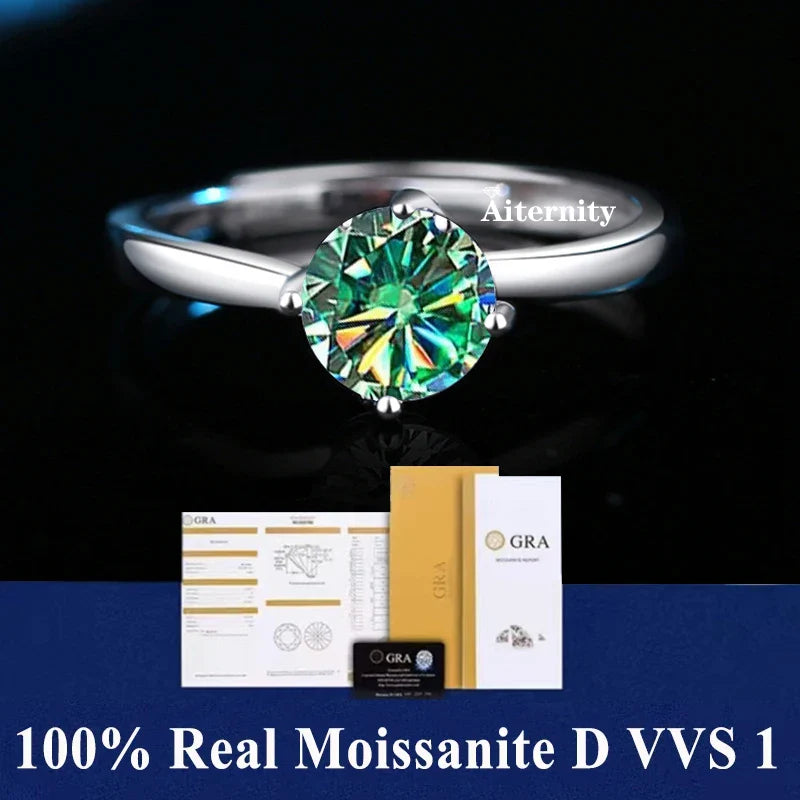 NEW 100% Real Moissanite Ring D VVS1 Pass Diamond Test Pen Adjustable Size S925 Sliver GRA Certificate Wedding Rings for Women