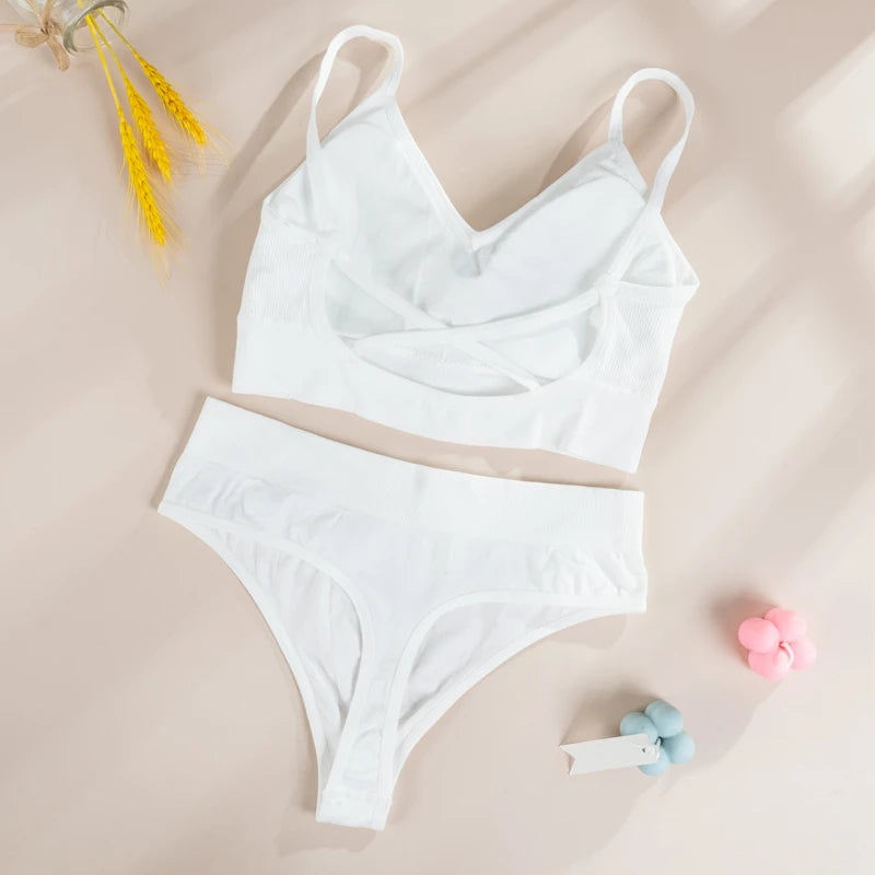 Women Top Panties Set Cotton Tops Low Waist Briefs Underwear Set Comfortable Soft