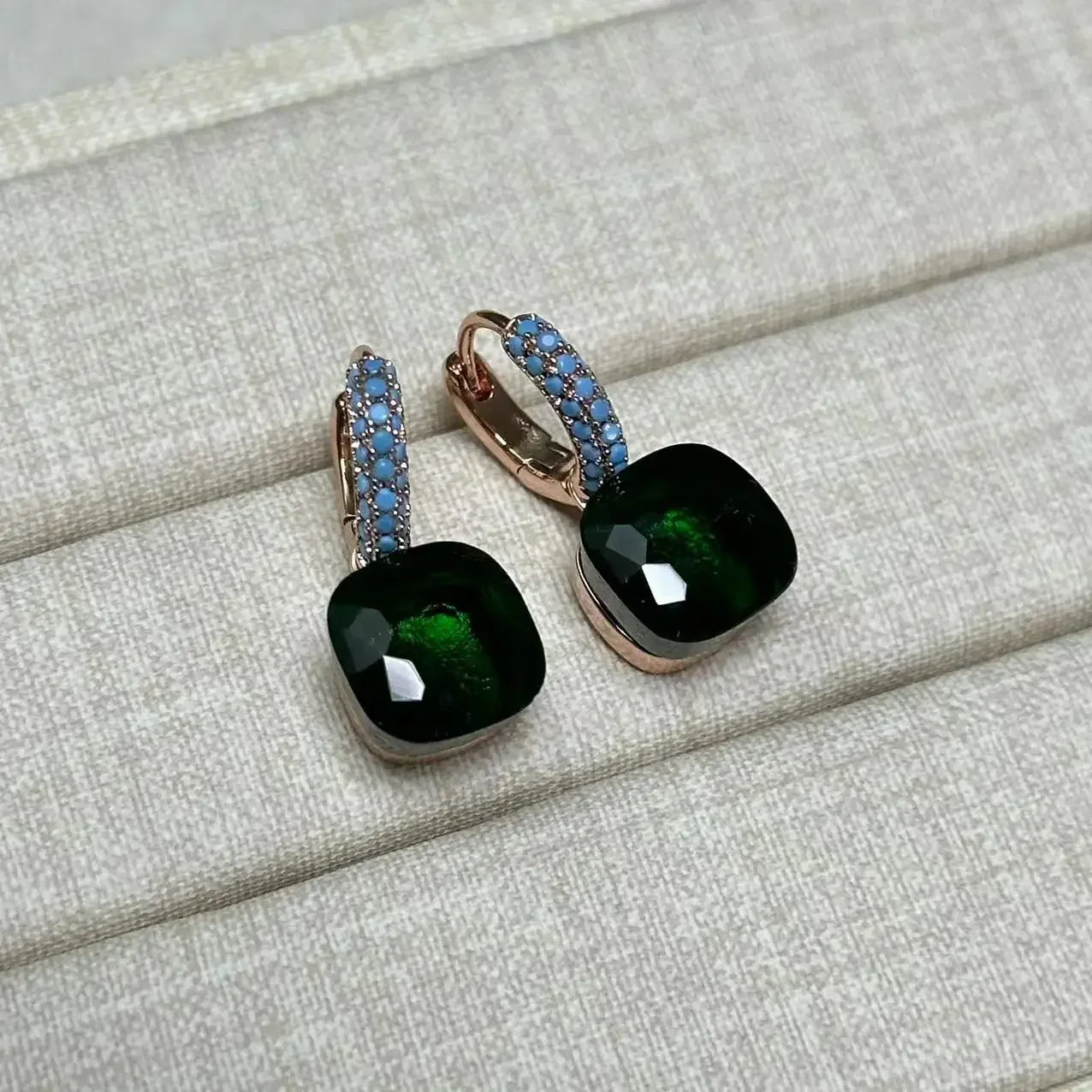10.6mm Nudo Earrings Inlay Turquoise Zircon For Women Blue Topaz Drop Candy Square Crystal Earring Fashion Jewelry Gift