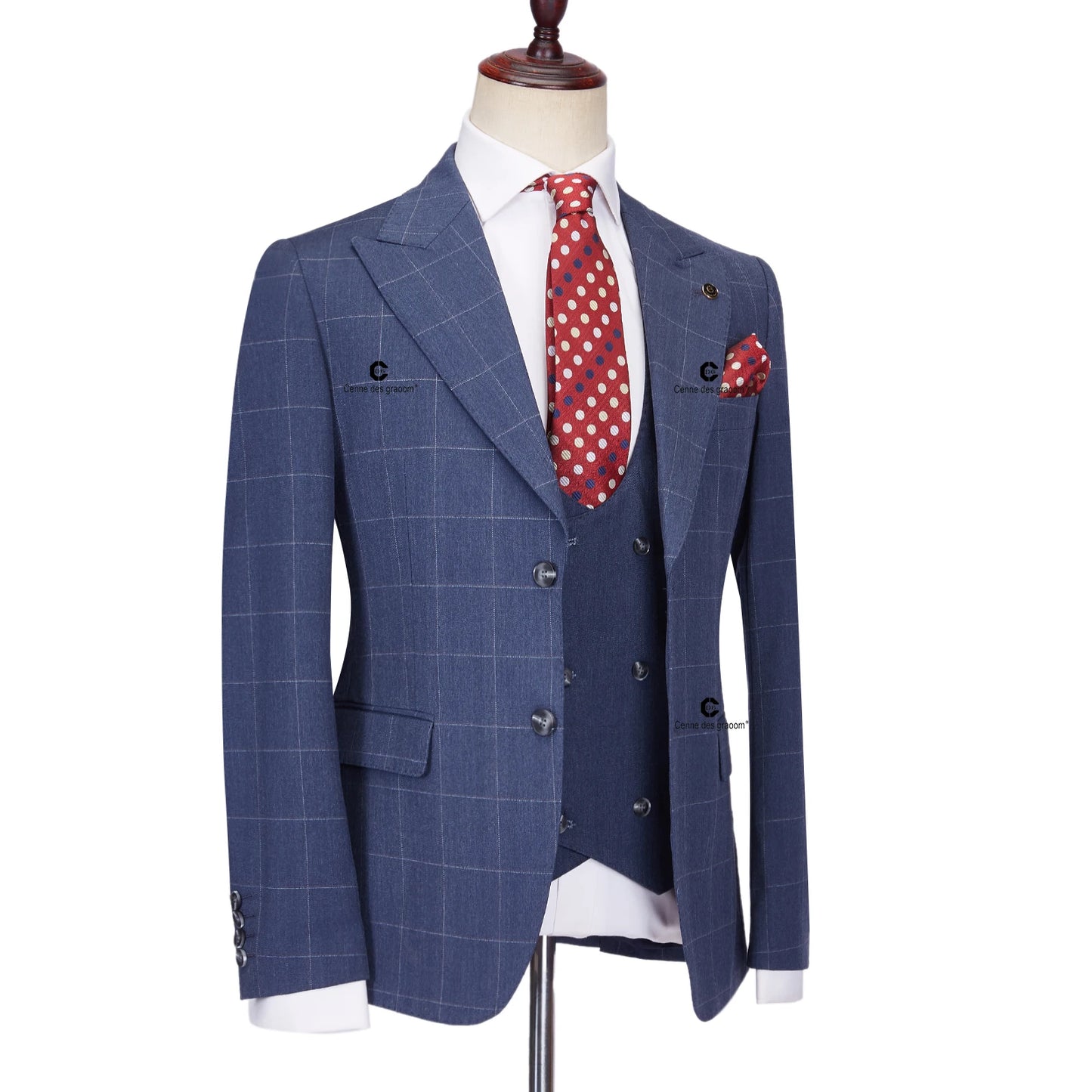 Tuxedo for Mens: Tailor-Made Blue Plaid Men suits Slim Fit Jacket Vest Pants