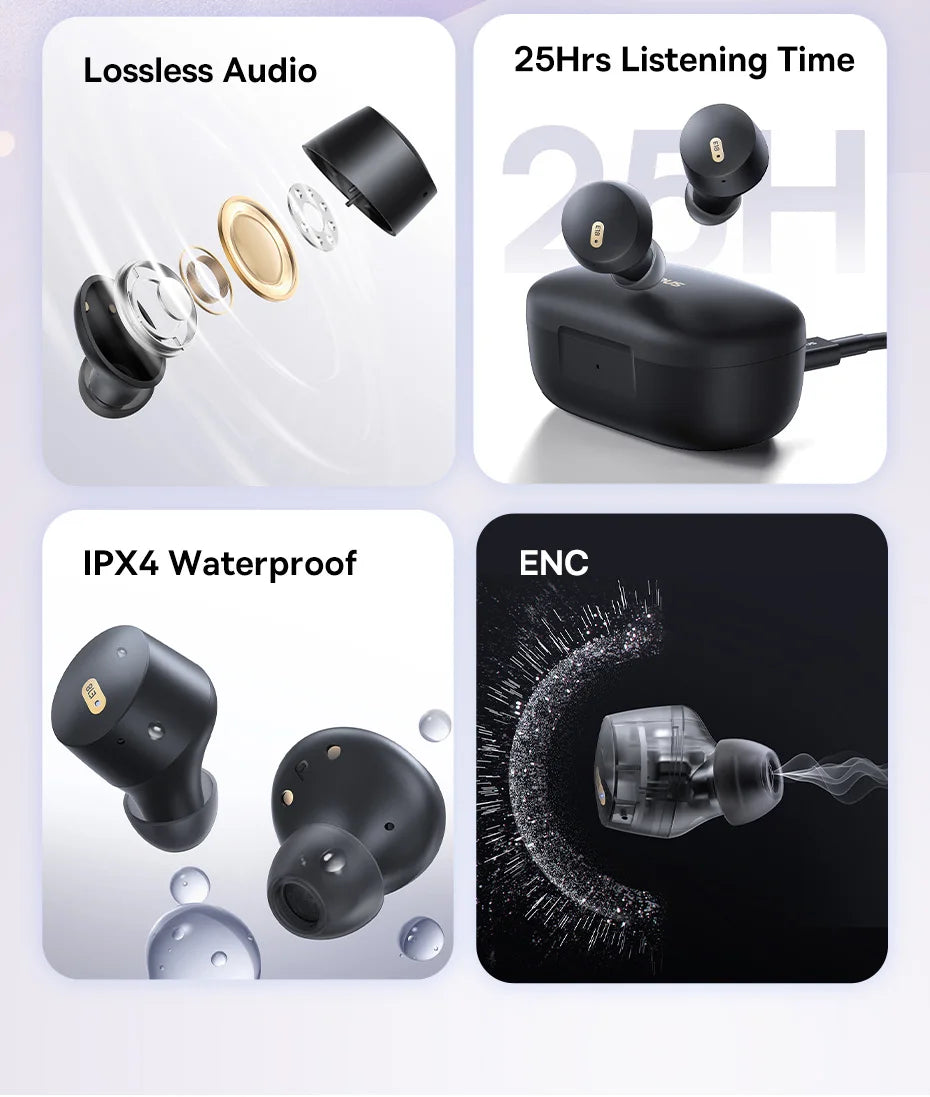 Baseus Bowie E18 True Wireless Earbuds Bluetooth 5.3 AI ENC Earphones 25H Long Playtime IPX4 Waterproof Mini bean earbud